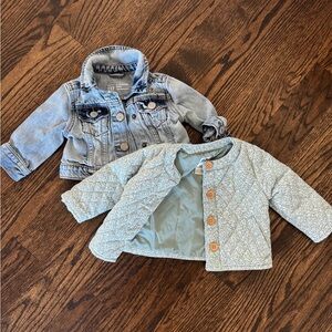 Light Blue Quilted Baby Jacket & Denim Jacket Set
